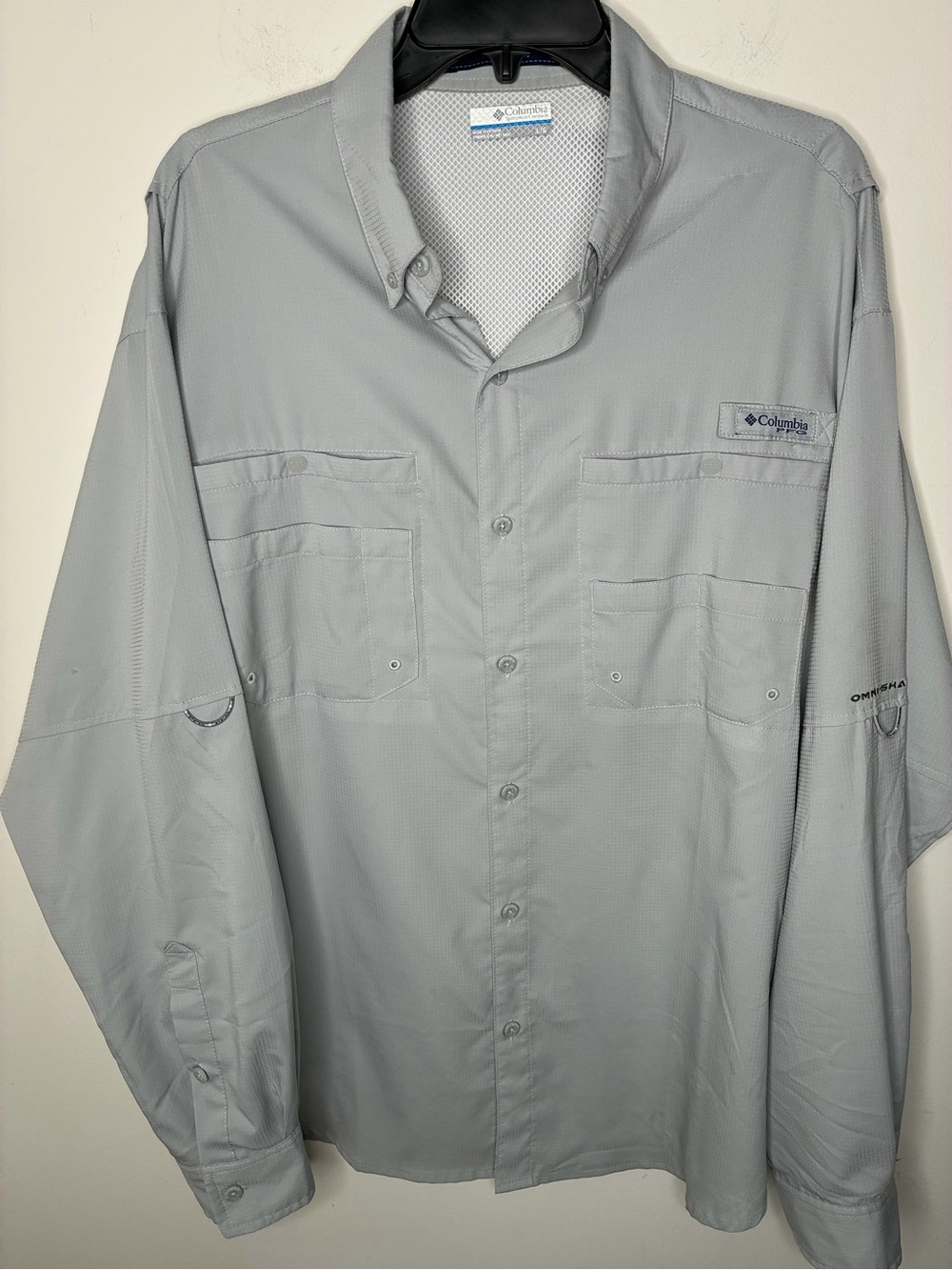Columbia Men's Fishing Long Sleeve, PFG, Silver-Gray Button Down Outdoor Shirt L